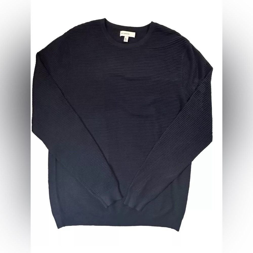 Calibrate Mens Knit Sweater Large Blue Pullover Long Sleeve Crew Neck Silk Blend